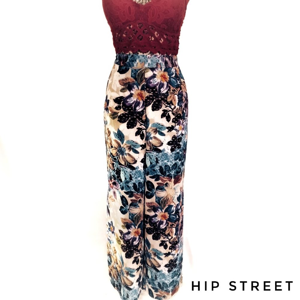 CUPIO High Waist Floral Crepe Wide Leg Pant Trouser M